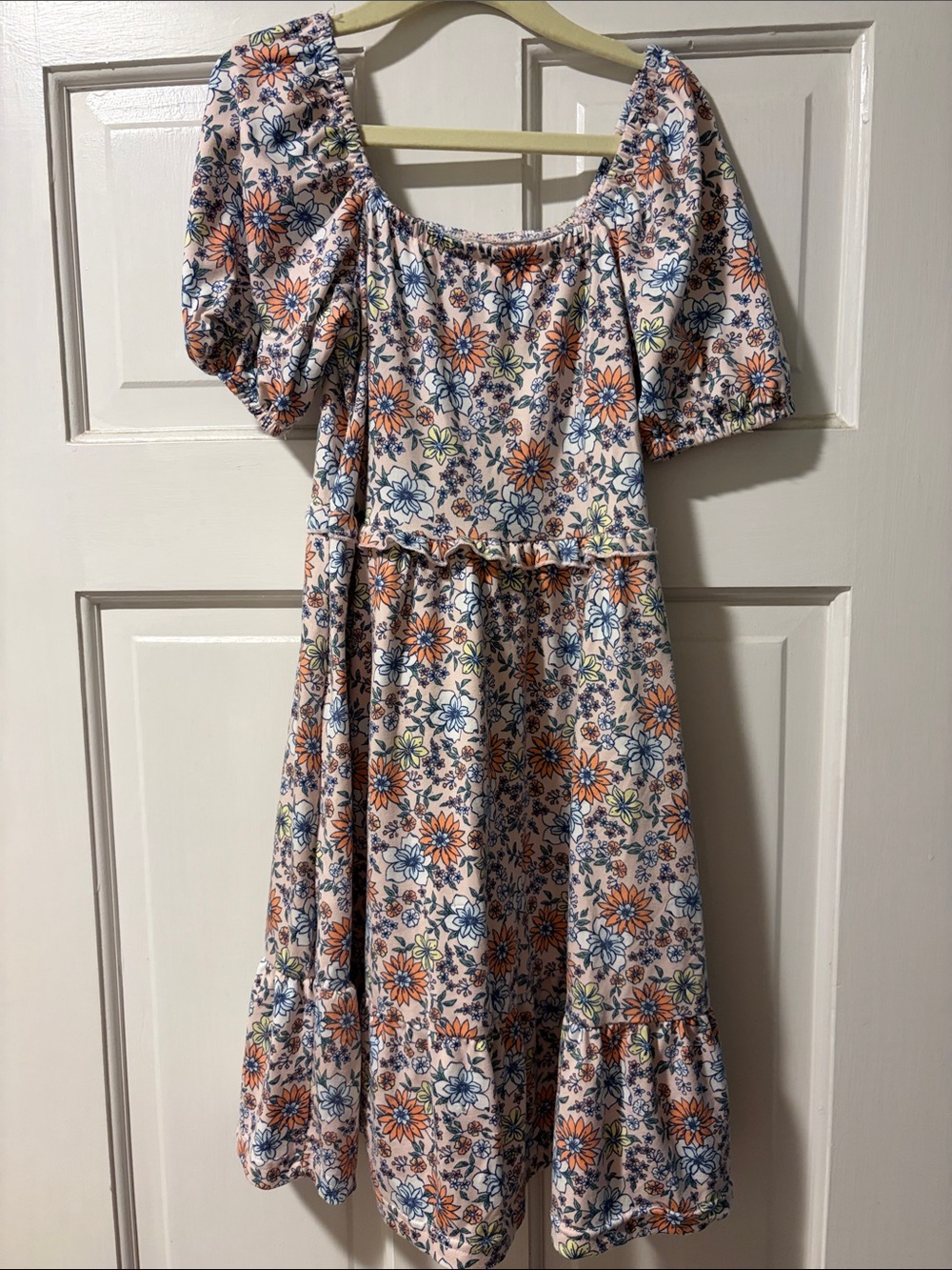 btween Peach Floral Ruffled-Neck Dress
